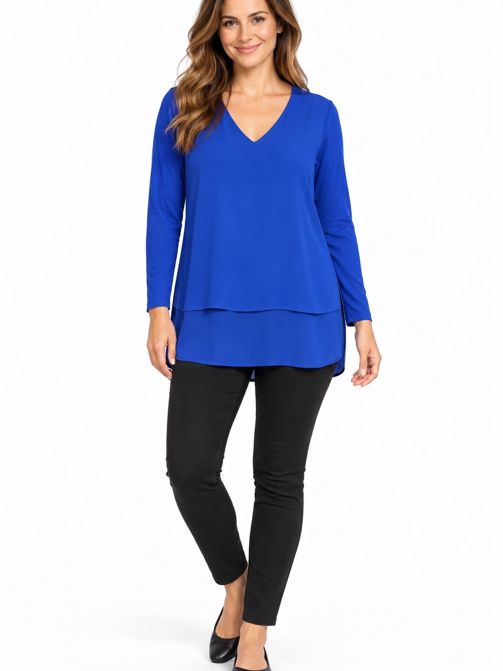 NWT MICHAEL Michael Kors Royal Blue Layered V-Neck Tunic Top S